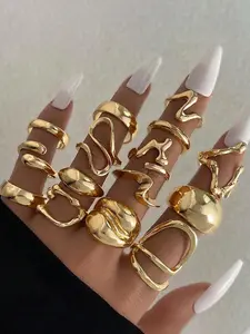 Women's Wide Band Ring Set, Exaggerated Smooth Geometric Design Stackable Ring, Stacking Rings, Fashion Jewelry for Party, Daily Clothing Decor, Gift, Statement Multi Ring, Trendy Jewellery Accessories
