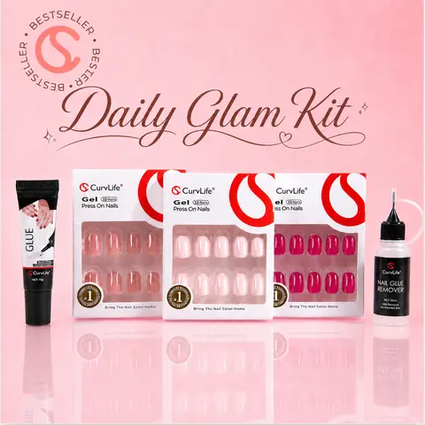 CurvLife Luxe Nail Wardrobe Bundle | 50% OFF | Choose Curated Press-On Nail Sets in Almond, Oval, Short Square & Squoval Shapes with Glue, Remover & Adhesive Tabs, Reusable Salon-Ready Nails for Everyday Glam, Travel & Gifting Moments & Selfcare