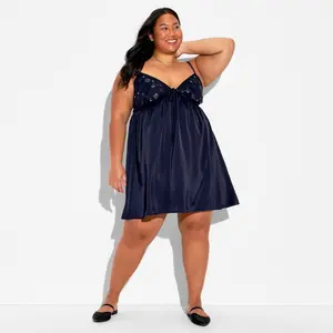 Women's Embellished Mini Babydoll Dress - Wild Fable Navy Blue 1X