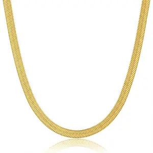 14K Gold Plated Necklaces for Women, Dainty Gold Herringbone Choker Necklace Thin Layered Snake Chain Jewelry for Gifts 16‘’ Versatile Necklace
