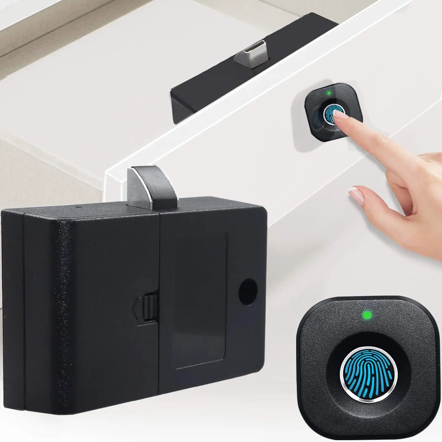 [SUMNEW] Fingerprint Cabinet Lock, Smart Biometric, Fit for Keyless Hidden File Drawer Wardrobe, Child Safety Electric Fingerprint Lock, DIY Wooden Furniture Privacy for Home Office