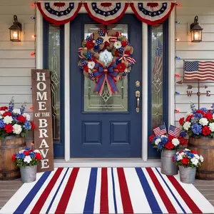 4th of July Independence Day Patriotic Door Mat, American Flag Striped Outdoor Welcome Mat, Heavy Duty Non-Slip Washable Entrance Rug for Front Door Porch Patio Decor