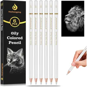 6pcs Highlight White oil color pencils coloring drawing pencil oil-based wooden colored pencils for artists beginners Drawing Sketching Shading Blending Art Project