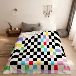Geometric Plaids Patchwork Kids Fitted Sheet Twin Size,Abstract Checkerboard Check Boys Girls Bedding Set,Grid Latticed Modern Black White Bed Sheet,1 Pillowcase(No Flat)