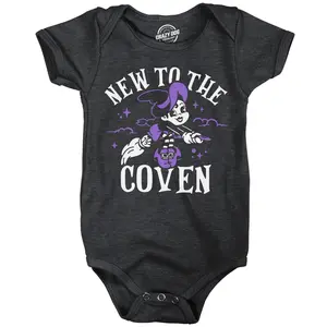 New To The Coven Baby Bodysuit Funny Sarcastic Witch Graphic Novelty Halloween Jumper For Infants Funny Baby Onesies Halloween Clothes for Baby Novelty Onesie Black -