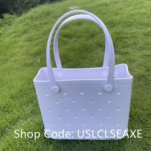 38*32*13  EVA Summer beach bag day rubber tote shopping bag, Treasure mother storage bag pure white washable open bag Waterproof sandproof bag for men and women