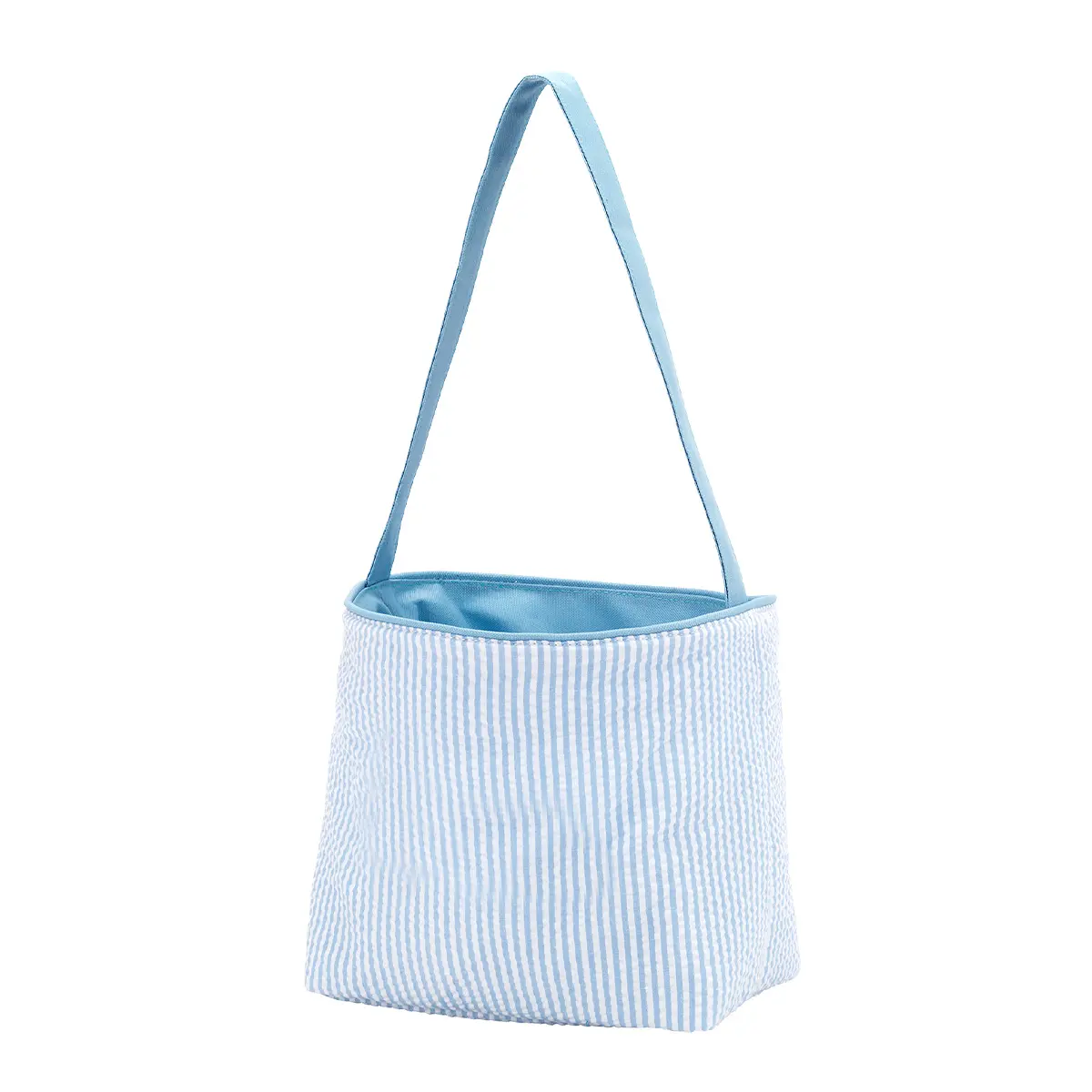 Viv&Lou Blue Seersucker Easter Basket - Stylish Easter Accessory with Seersucker Stripe Design