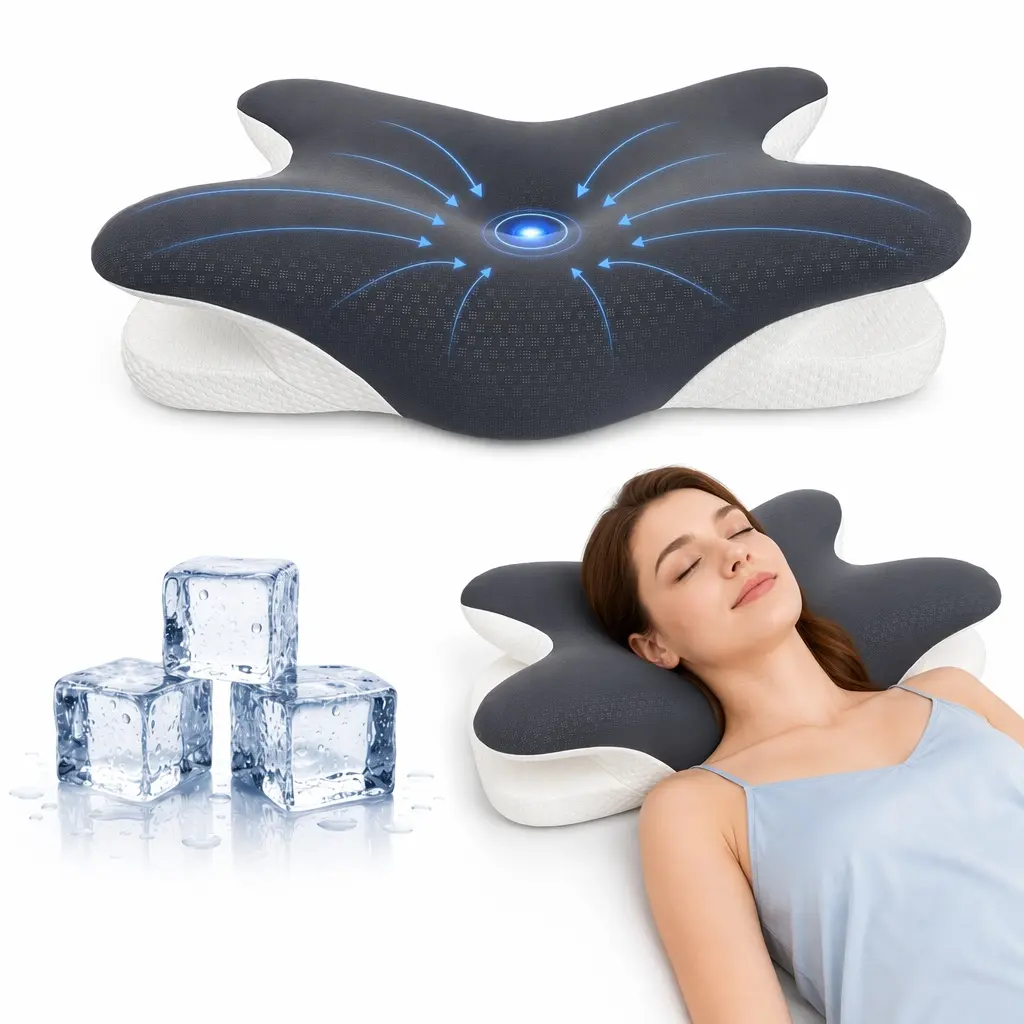 Relaxing sleep pillow, ergonomic cervical pillow, suitable for sleeping on the side, breathable and supportive, never collapses, can protect the neck when sleeping on the side, on the back or on the stomach, comfortable and snug fit, machine washable