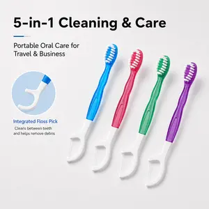 5-in-1 Travel Toothbrush, Floss, Tongue Scraper & Toothpick Set, 26pcs/pack Soft-Bristle Toothbrush Set, Oral Care Tool for Travel and Business Trip, Oral Hygiene Essentials #SummerVibes PICKS Cleanser Cleansing Daily Gentle