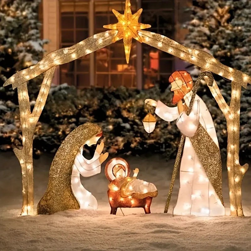 Contemporary Light Up Virgin Mary & Nativity Scene Figurine - Durable Metal Manger, Durable Religious Home Decor, Glowing Floor Mount Statue for Christmas & Halloween, Figurines, Statues & Bobbleheads (Compatible Accessory Not Included), Virgin Infant B