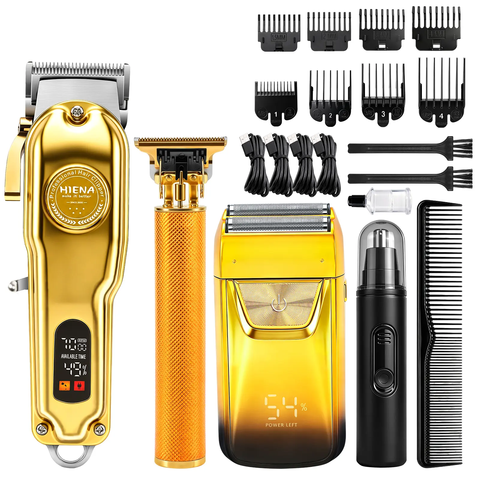 4-Piece Men's Hair Clipper Grooming Kit, Cordless Beard Shaver, T-Blade Trimmer and Nose Hair Trimmer with Guide Combs, USB Rechargeable Barber Set, Perfect Gift for His Facial Vibe