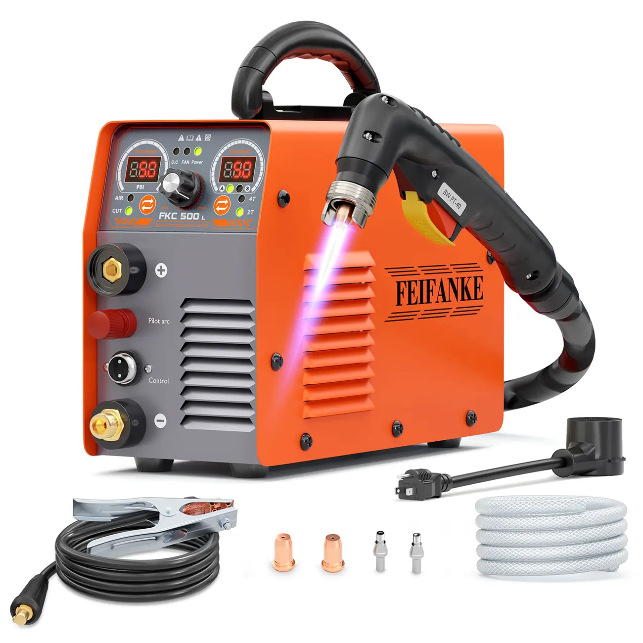 FEIFANKE FKC-550L 50Amp Dual Voltage 110/220V Plasma Cutter Portable Welding Machine, 2T/4T, Air Sensor, Post-Flow, Air Power, Digital Display, Low-Frequency Non-Touch Pilot Arc Plasma Cutter Machine