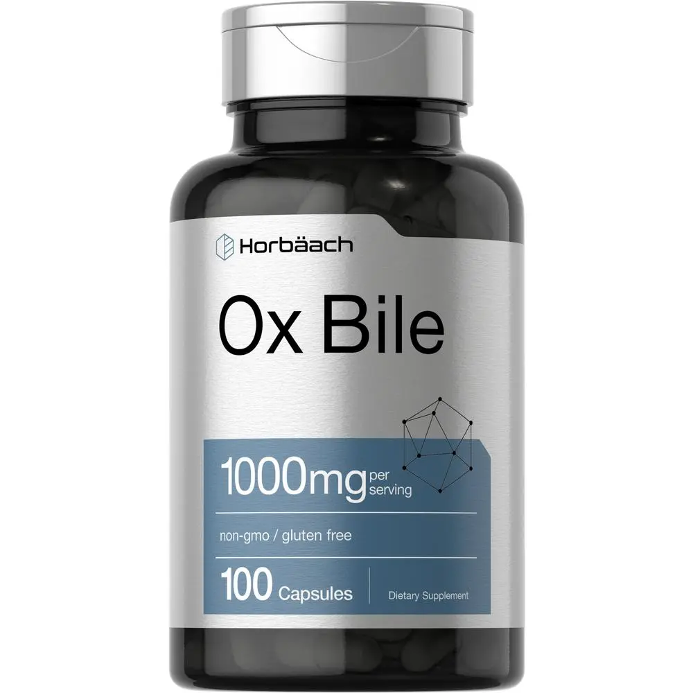 Horbäach Ox Bile Supplement | 1000mg | 100 Capsules | Digestive Enzymes Supplement | Non-GMO & Gluten Free Horbäach Ox Bile Supplement | 1000mg | 100 Capsules | Digestive Enzymes Supplement | Non-GMO & Gluten Free