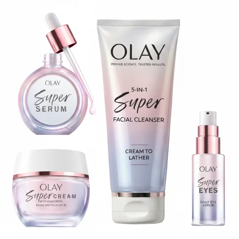 OLAY Full Super Routine Bundle - Cleanser, Serum, Cream Skincare Kit OLAY Full Super Routine Bundle - Cleanser, Serum, Cream Skincare Kit