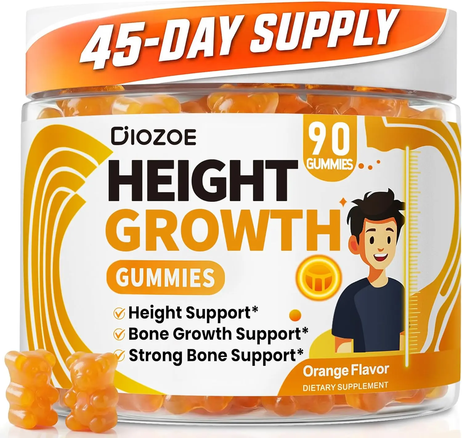 Height Growth Gummies (90 Count), Calcium 300mg, Magnesium Glycinate 50mg, Zinc, Ashwagandha, Vitamin D3 K2, Height Support Multivitamin, Bone Strength and Growth Supplement for Teens, Adults