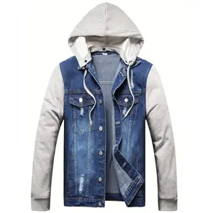 LZLER Hoodie Jean Jacket For Men, Casual Slim Fit Men'S Denim Jacket With Hood