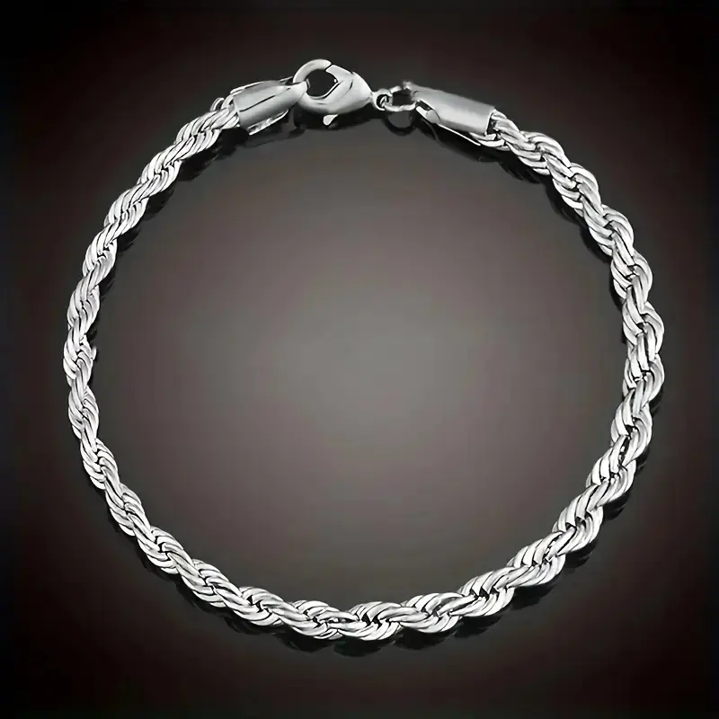 925 Sterling Silver 2Pcs Twisted Rope Chain Jewelry Set Necklace Bracelet Classic Plain Elegant Versatile Jewelry For Women Summer Beach Vacation Daily Party Wear Ideal Birthday Valentine’s Holiday Gift Accessory