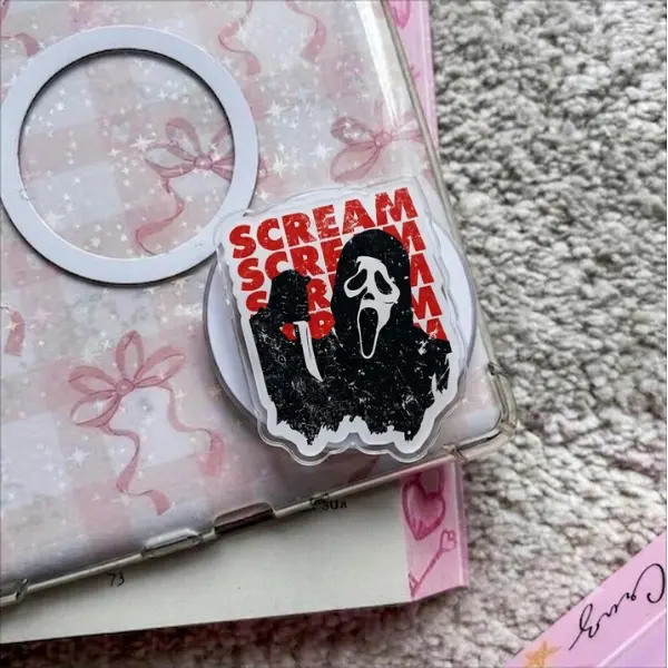 Scream Ghostface Movie MagSafe Phone Grip, Aesthetic Horror Slasher Griptok, Spooky Movie Fan Phone Stand, Unique Horror Accessory