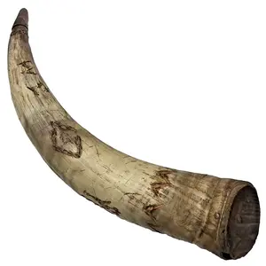 Old Powder Horn Vessel Branded Scrimshaw Engraved Symbols Initials As Is Read