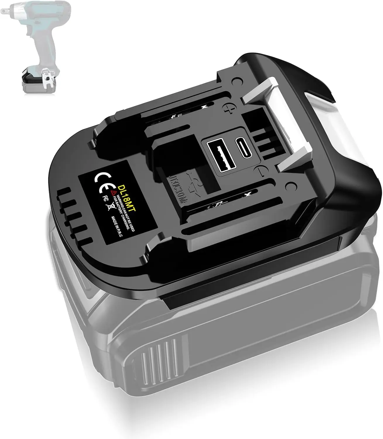 TPDL DM18M Power Tool Adapter, USB & Type-C Fast Charging, Compatible with Dewalt 20V & Milwaukee 18V Li-ion to Makita 18V Tools (No Battery Included), Compatibility