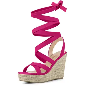 BLISSFUL STEP Espadrilles Platform Heels Lace Up Wedge Sandals