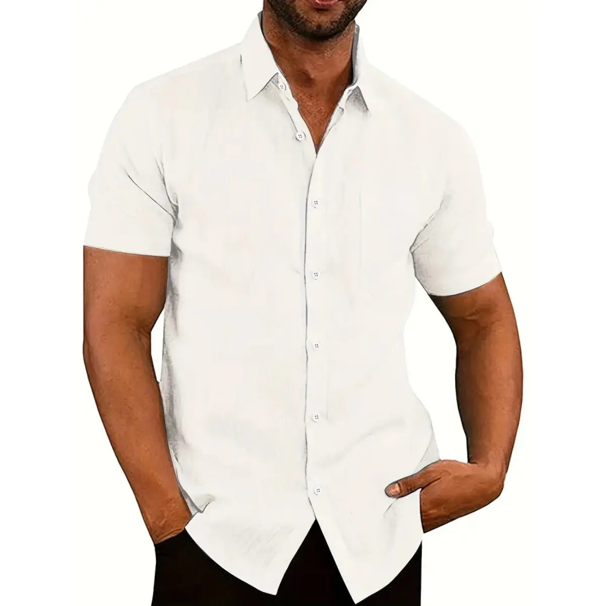Men's Stretch Slim Muscle Fit Short Sleeve Dress Shirts Casual Button-Down Style Perfect Menswear for Dad,back to school,back to school shopping sohochic style