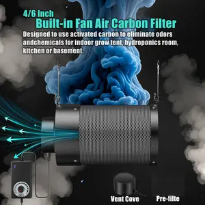 ALPHAGROW 4" & 6" All-in-One Air Filtration System - Built-in Fan & Carbon Filter Combo, 210CFM/410CFM, Eliminates Cooking Odors, Pet Smells, Smoke & Grow Tent Odors, Quiet DC Motor, Variable Speed For Grow Tent Indoor GardeningHome Kitchen Office Use