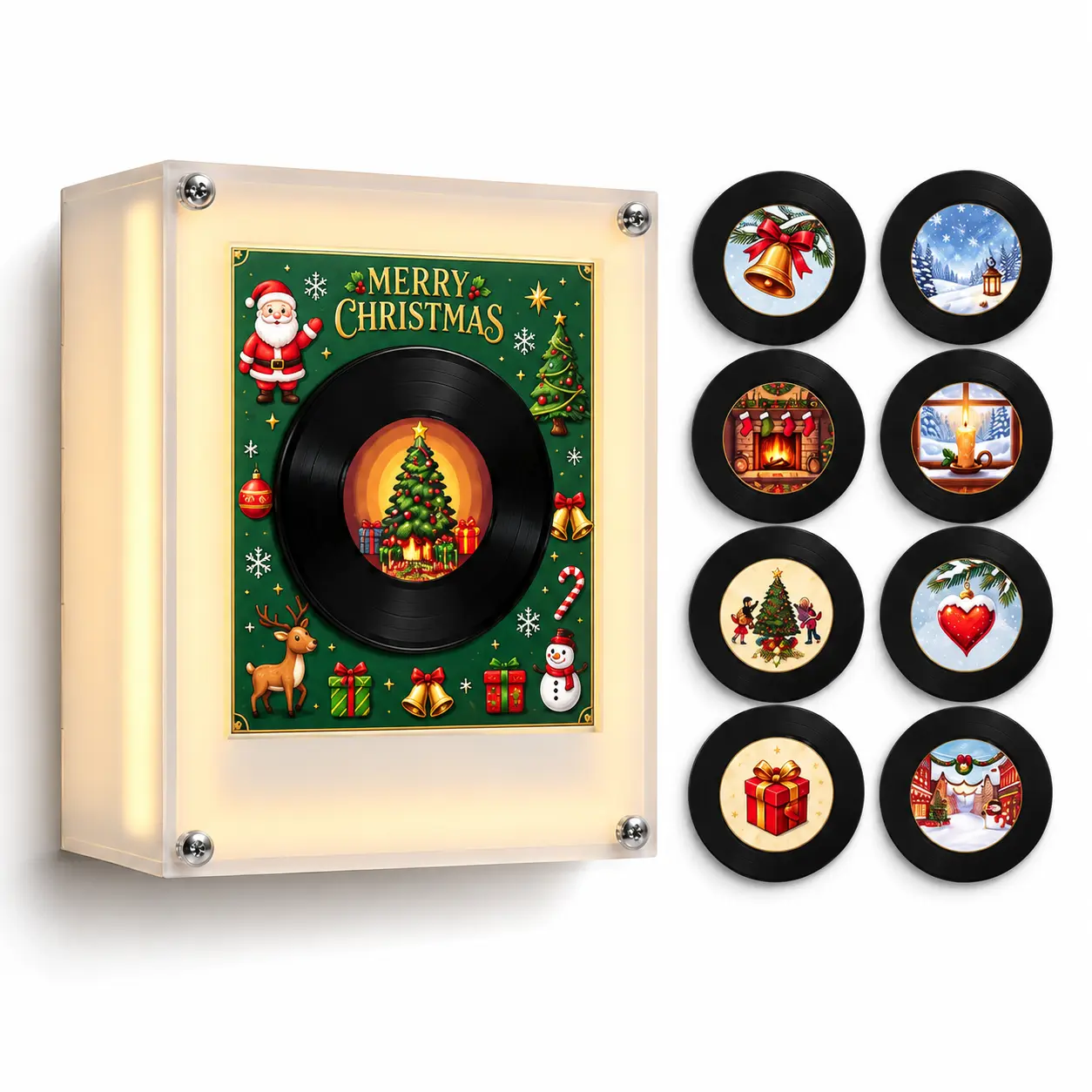 Christmas NFC Music Player with 9 Discs Automatically Plays Songs with Lighting and Rotating Effects for Festive Fun