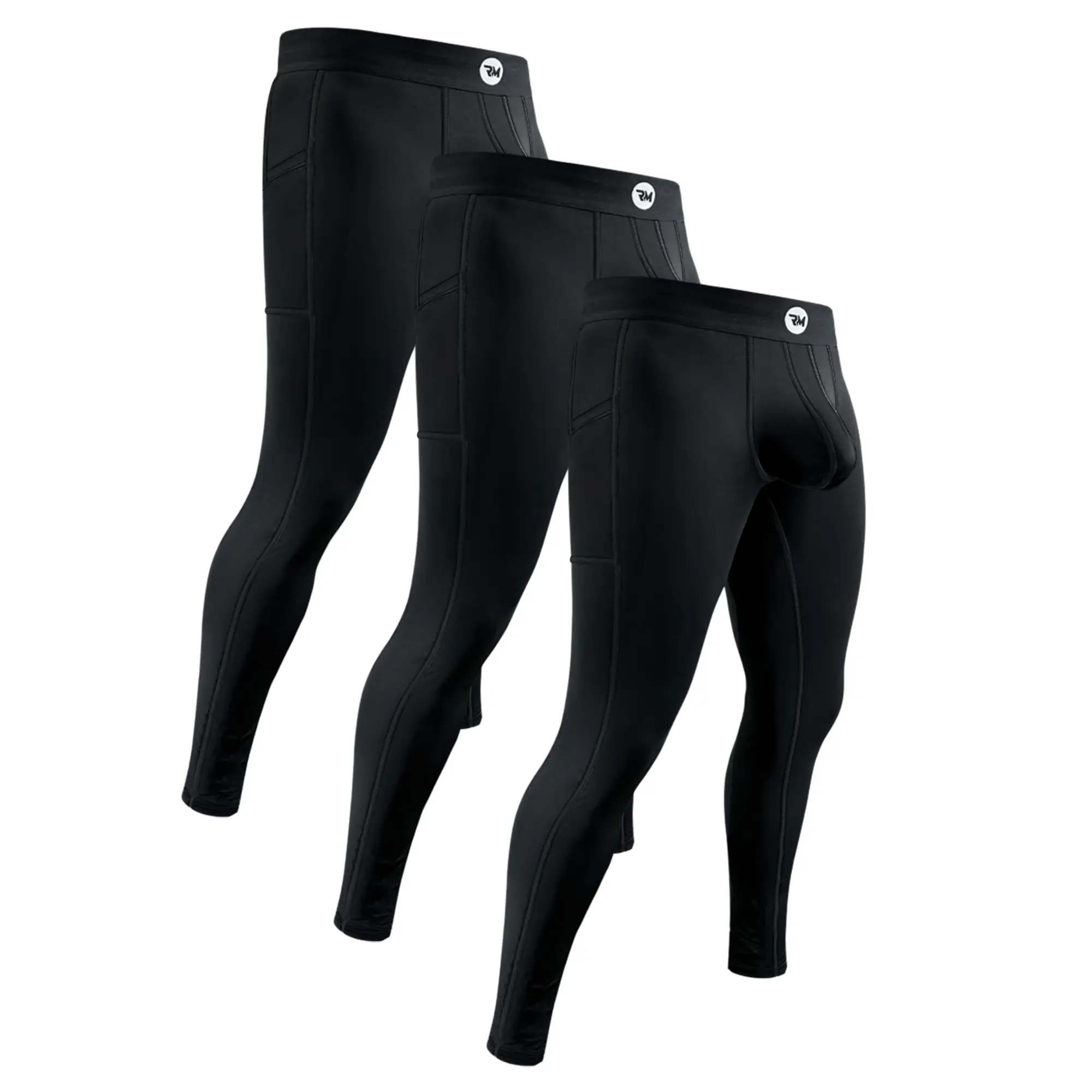 Men's 28in Nylon No-Fly Workout Leggings 3pk Black - Gym Activewear, Male Squatproof Sports Bottoms, Sporty Everyday Flexibility Bottoms