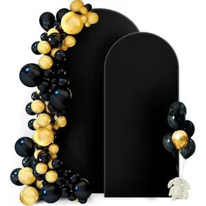 Wedding Arch Backdrop Cover, Set of 2 (7.2ft, 6ft), 2 Sided Stretchy Spandex Fitted Balloon Arch Stand Backdrop for Birthday Party,  Shower, Black