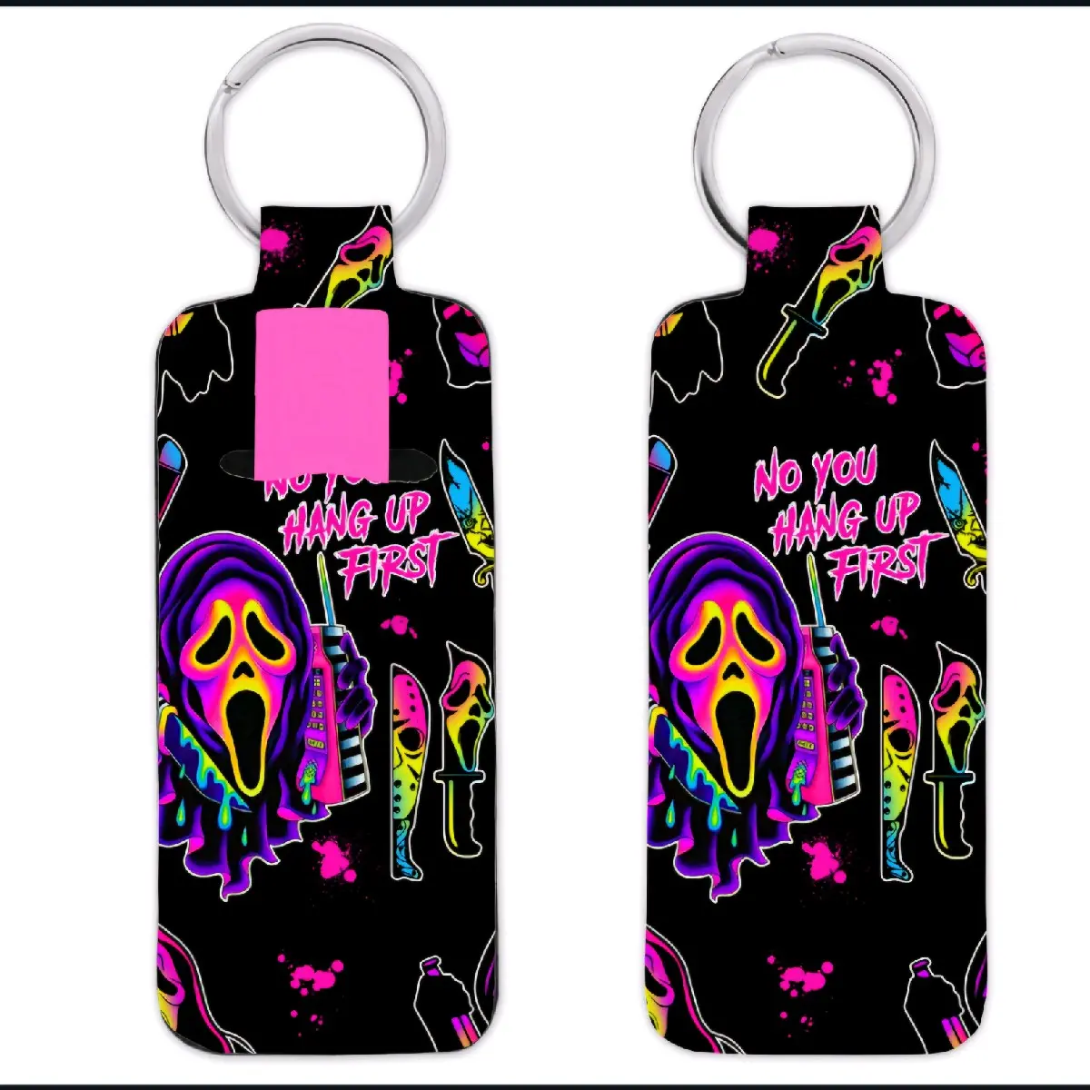 Neon Ghostface Chapstick Holder Keychain - Compact Lightweight Design for Easy Access - Perfect for Keys Backpack or Purse - Ideal for Daily Use