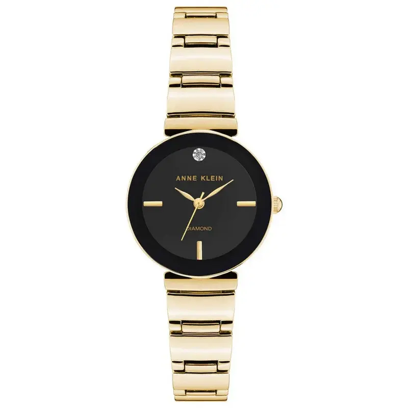 Anne Klein Black Dial Stainless Steel Ladies Watch AK-2434BMGB AK/2434BMGB, Classic Quartz Watch, Elegant Round Dial