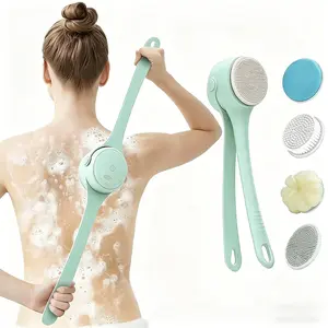 Electric Shower Brush, Silicone Bath Brush, Multifunctional Brush, Waterproof Dual Handle 360° Rotating Full Body Clean, Detachable with 4 Brush Heads, Rechargeable Bathing Brush