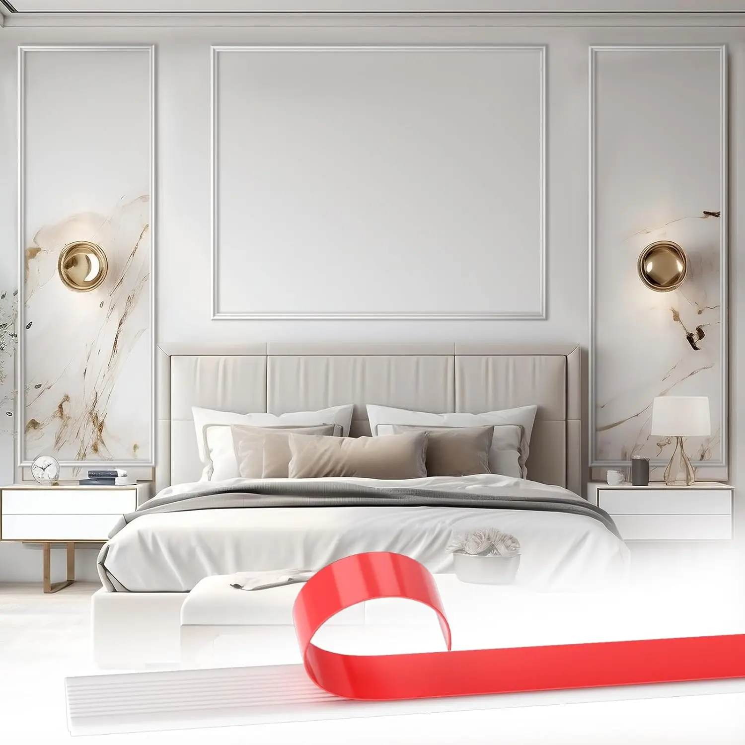 Bedroom Peel and Stick Wall Trim Molding Kit Flat Wall Molding Kit for Bedside Decor Premade Wainscoting Panels Accent Panel for Home Bedroom Decor, Decorative Wall Panels, Interior Wall
