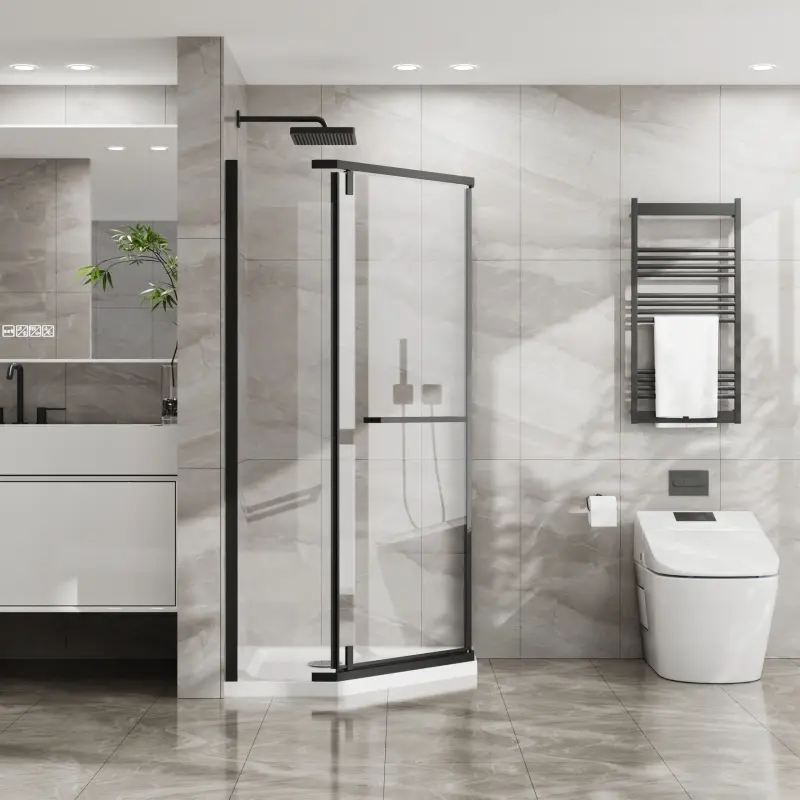Goodyo Neo-Angle Frameless Shower Door 36 in.D x 36 in.W x 72 in.H Corner Shower Enclosure with Clear SGCC Tempered Glass Pivot Shower Door in Matte Black Finish