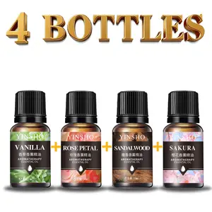 4 pcs (vanilla + rose + sandalwood + Sakura) Aromatherapy Essential Oils Set,10ML Liquid Scented Fragrance Aromatic Woody Scent for Diffusers & Car Air Freshener