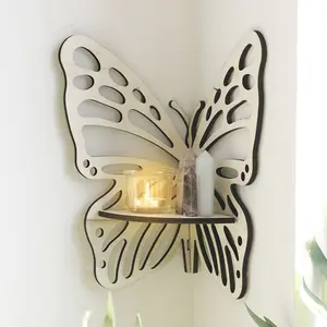 Wooden Craft Butterfly Hollow Crystal Floating Shelf - Wooden Wall Rack, Simple Home Wall Ornament for Sports & Outdoor Accessories Complement