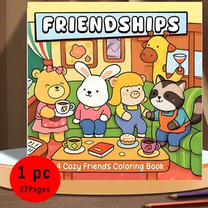 Friendships A Cozy Friends Cute Kawaii Coloring Book for Kids & Adults, 120GSM Thick Paper No Bleed, 22 Easy Bold Animal Pages, Non-Toxic Odorless, Perfect for Stress Relief, Great Gift for Kawaii & Animal Lovers, All Ages