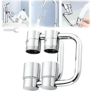 2pcs Rotatable Faucet Aerator, 1080° Rotating Faucet Extender, Universal Sink Faucet 1440 Rotatable Faucet Aerator Extension, U Shaped Faucet Extender, Swivel Faucet Adapter(Silver)