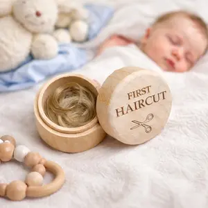 Wooden Baby Hair Keepsake Box, Childrens Tooth Change Milk Teeth Memorial Box, Natural Wood Souvenir Container, Perfect Gift for Kids