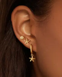 Tewiky Gold Hoop Pendant Earrings—designed for women, featuring fashionable and delicate pendants perfect for parties or weddings. Styles include shells, pearls, and starfish. An ideal fashion jewelry gift for Black Friday presents.