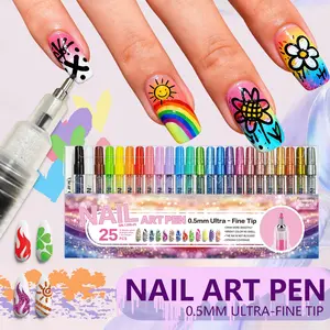 13/25 Color Vibrant Acrylic Nail Pen, Press Needle Tip 0.5mm Ultra-Fine Point, Smooth Durable Quick Dry, Waterproof DIY Graffiti Marker
