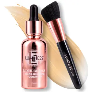 LUMINESS Liquid Mirage w/ SPF 50 Color Adjusting Foundation Kit - Color Changing Foundation, SPF 50 Primer & Makeup Brush, Face Makeup for Mature Skin, 4 in 1 Liquid Foundation, Concealer & Moisturizer