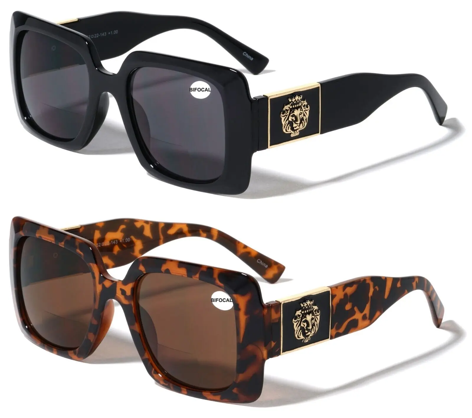2 Pairs Large Oversized Bold Women Bifocal Reading Sunglasses Lion Head 100%UV