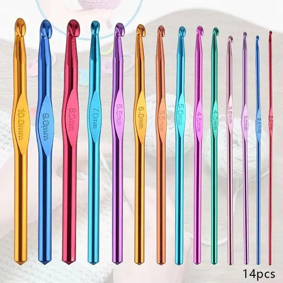 Random Color Aluminum Crochet Hook Set, 14pcs/set Colorful Crochet Needle, DIY Knitting Tool, Crochet Tools, Handmade Crochet Supplies for Home Use, Crocheting Supplies, Crochet Set Kit