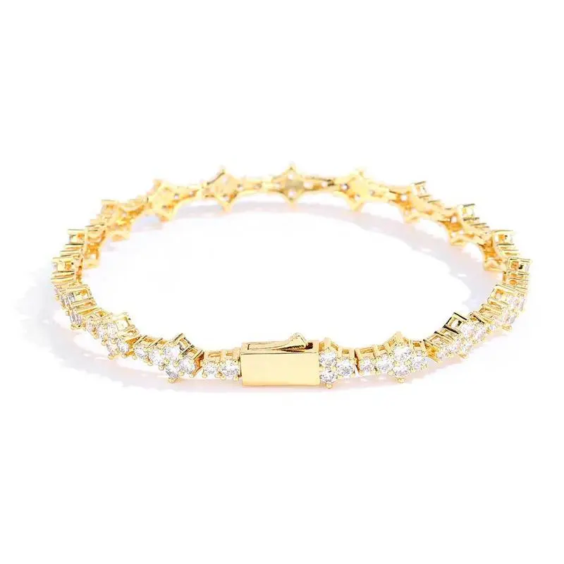 PrettyTrinket  Women's Tennis Bracelet with Bold Design & Crystal Square Links, 18 Karat Gold or 925 Silver Plated with Flawless Shine, Daily Wear Arm Candy for a Wrist Stack, Sleek Square To Diamond Link Pattern, Arm Candy Accessories, 7 Inch