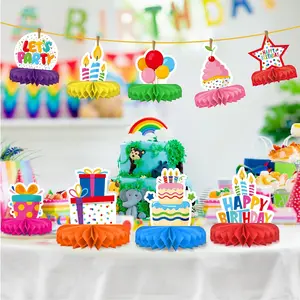 Set of 9Pcs Birthday Centerpieces For Tables Birthday Table Decorations Birthday Decorations for Table Birthday Honeycomb Centerpieces Happy Birthday Honeycomb Set for Party Table Decorations