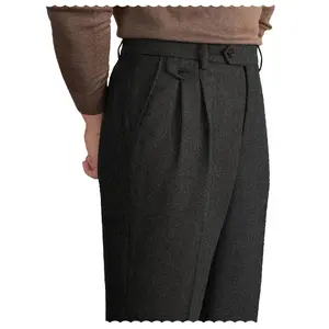 Mens Pants Tweed Herringbone Vintage Dress Pant Trousers Regular Fit Suit Pants for Men