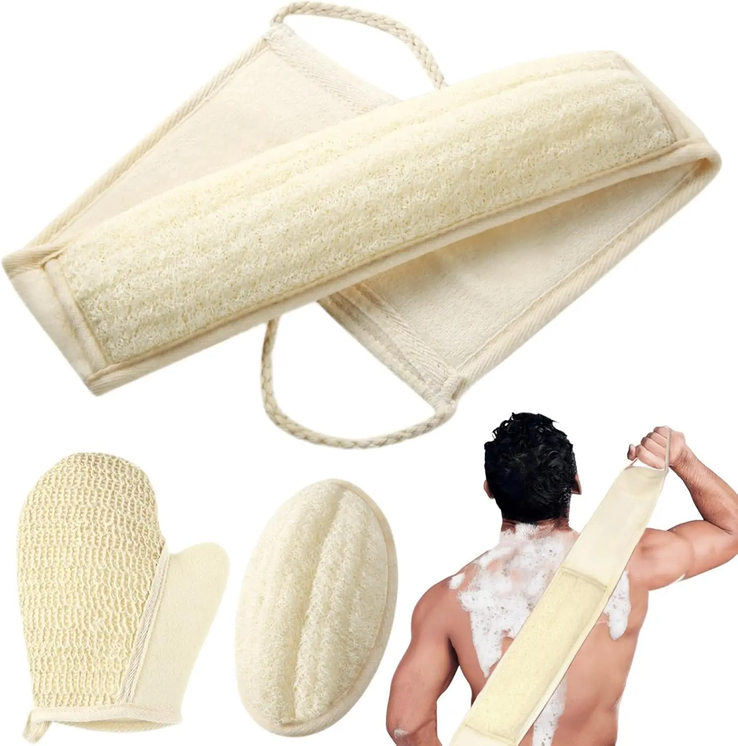 3/2Pcs Natural Loofah Sponge Exfoliating Body Scrubber, Loofa Back Scrubber for Shower Set for Men and Women, Luffa Sponge Pads & Exfoliating Glove Deep Clean & Invigorate Your Skin - Home Improvement.