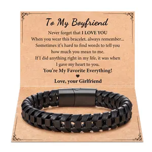 Valentines Day Gifts for Him Husband Boyfriend My Man Birthday Gift for Son Men Leather Bracelets for Him